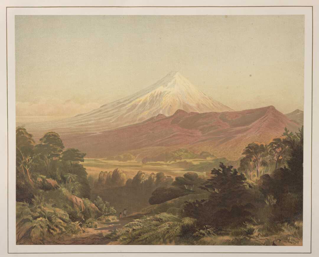 Watercolour painting of Taranaki Maunga by John Gully